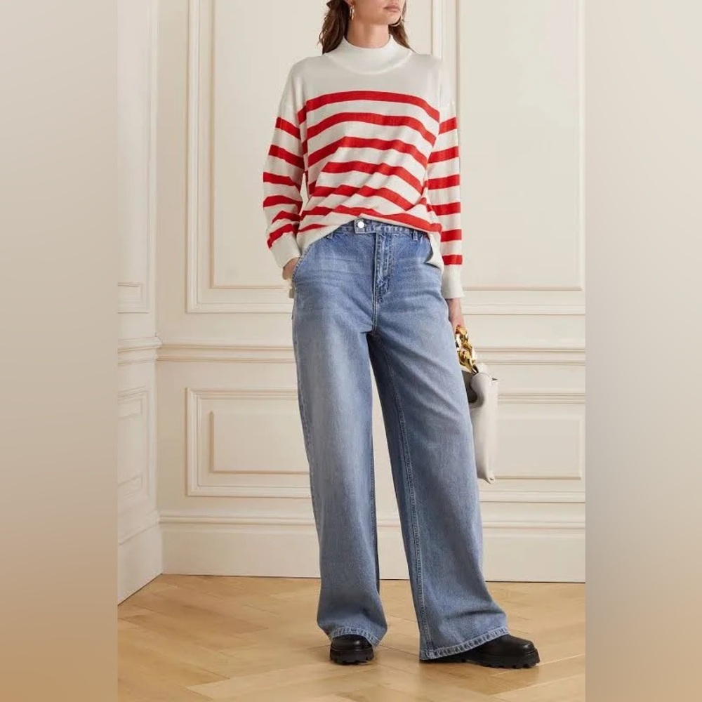 We Norwegians red striped merino wool mock neck sweater